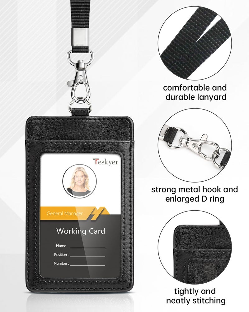 Teskyer Leather ID Badge Holder with Lanyard for Work School IDs, Cruise Ship Cards, Hotel Key Card, All Kinds of Pass Cards - Black - Image 5